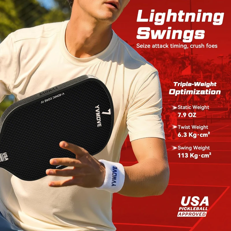 Advanced Pickleball Paddle – Ti-Carbon Hybrid Face, V-SONIC IV 16mm Core, Large Sweet Spot, Mid-Weight, Extended Grip | USAPA Tournament Approved