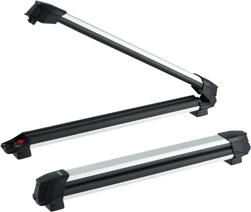 VEVOR Ski & Snowboard Roof Rack, Carries up to 6 Pairs of Skis or 4 Snowboards, 2-Pack Aluminum Universal Roof Holders with Lock & Rubber Padding, Carrier for Fishing Rods, Fits Most Slotted Crossbars