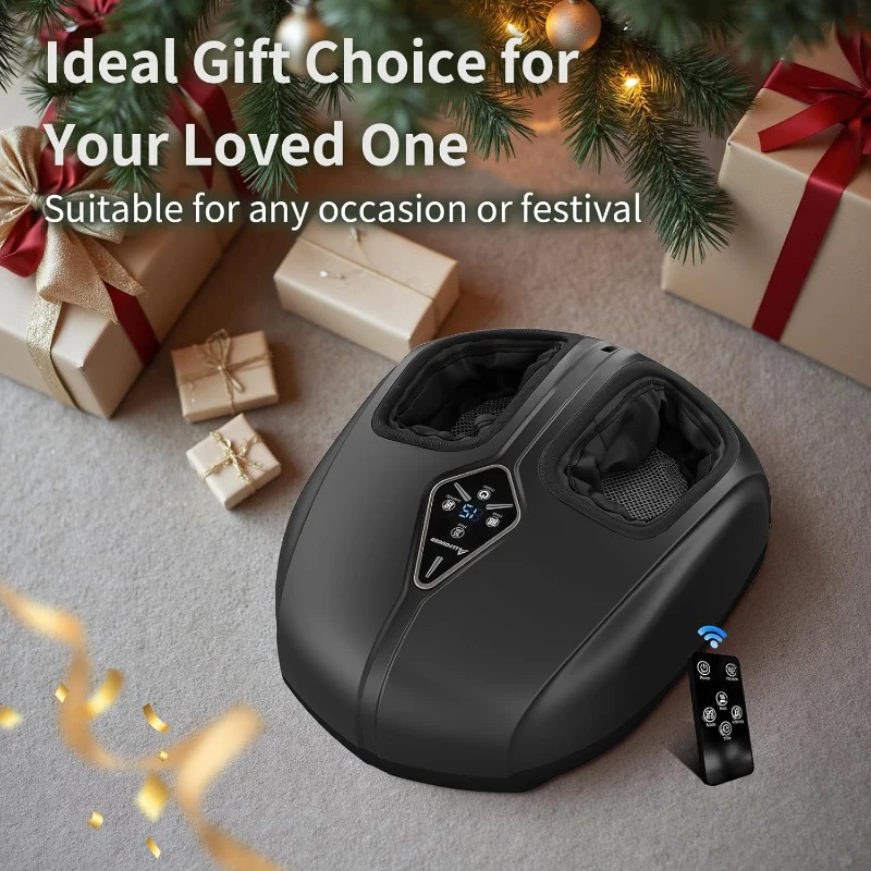 ALLYOUGER Shiatsu Foot Massager with Heat, Vibration, Air Compression and Deep Kneading for Plantar Fasciitis & Neuropathy — Removable Liners, Remote Control (Black)