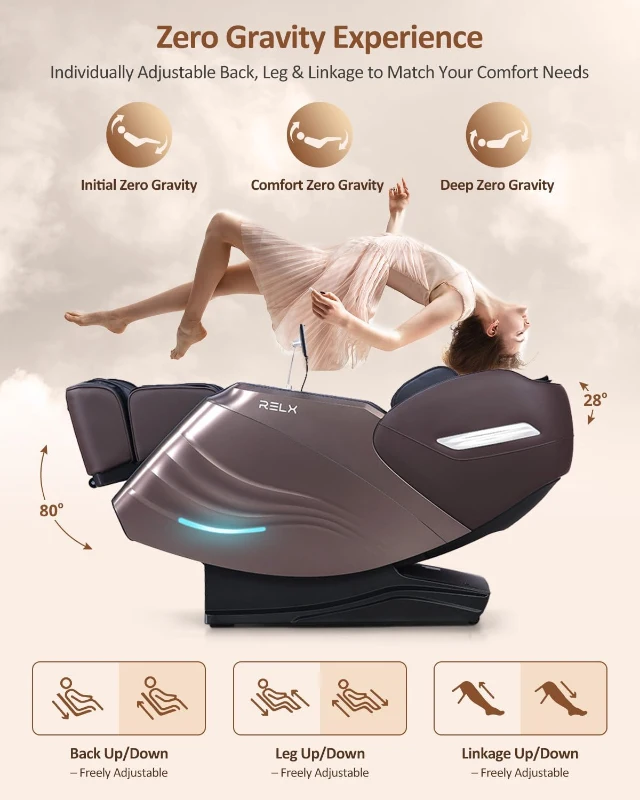 RELX 2026 Full-Body SL-Track Shiatsu Massage Chair with 20 Modes, Zero-Gravity, Far-Infrared Heat, AI Voice and Calfrest Extension (Brown)
