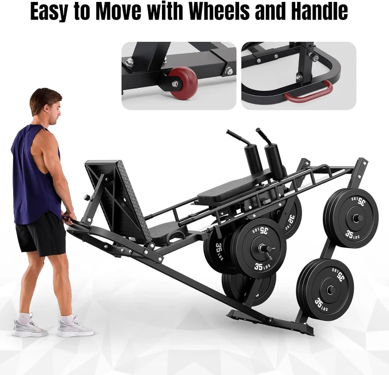 Dripex 2-in-1 Leg Press & Hack Squat Combo for Home Gym - Professional 45° Leg Press with Transport Wheels (Weight Plates Not Included)