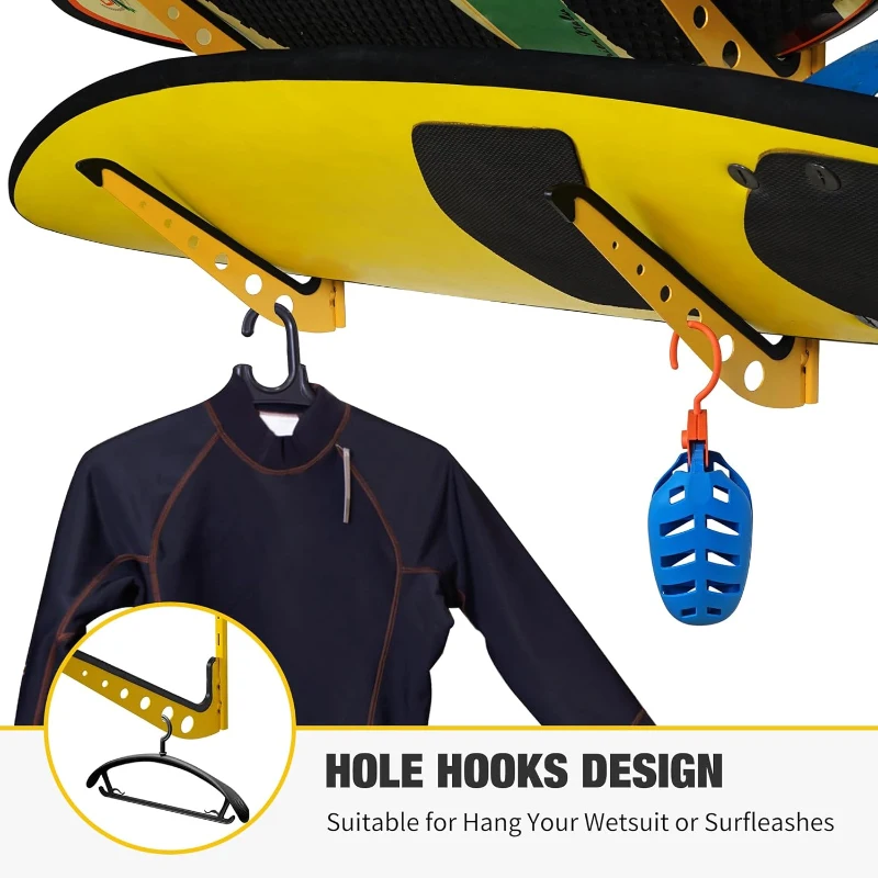 5-Board Wall-Mounted Rack for Surfboards, Wakeboards and Snowboards – Adjustable Wall Hangers for Display & Storage