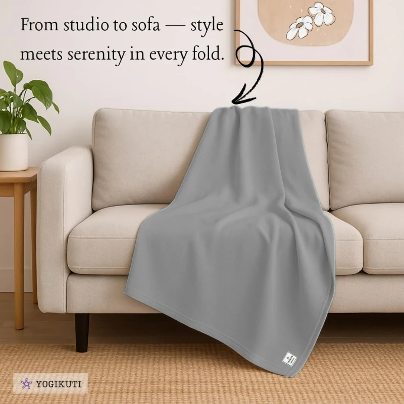 Yogikuti Iyengar Thick Handwoven Cotton Yoga Blanket Set of Two – Premium Support for Restorative Yoga, Meditation & Pranayama (Gray)