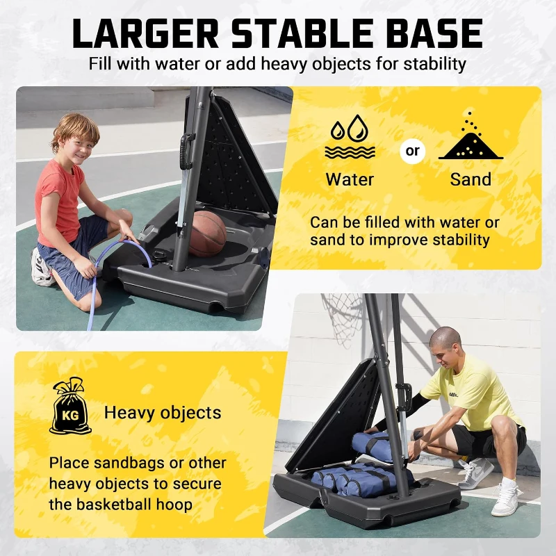 Aimking 44"" Shatterproof Backboard Basketball System, 4.8–10 ft Height-Adjustable Hoop for Youth, Teens & Adults (Indoor/Outdoor/Pool)