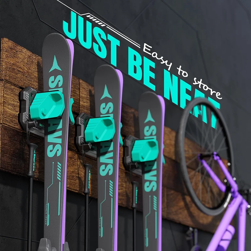 Skifavs Ski & Snowboard Wall Rack for Garage Wall — Universal Fit, Damage-Free Storage Rack, Green (1-Pack)