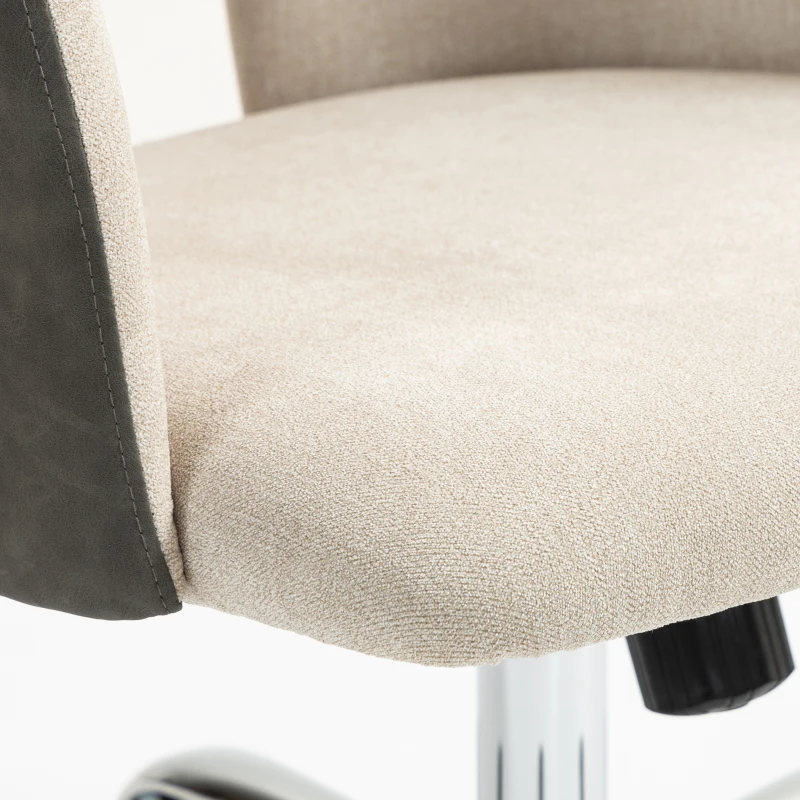 HOMCOM Small Desk Chair, Height Adjustable Fabric Office Chair with Swivel Wheels, Tilt Function, Computer Chair, Cream White