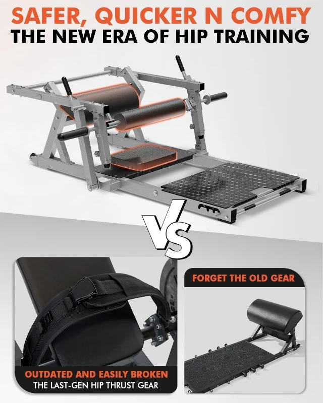 GMWD HRTQ Plate-Loaded Hip Thrust Bench, 800 lb Capacity Glute Builder with Weight Holders, Scratch-Resistant Sleeves and Adjustable Footboard