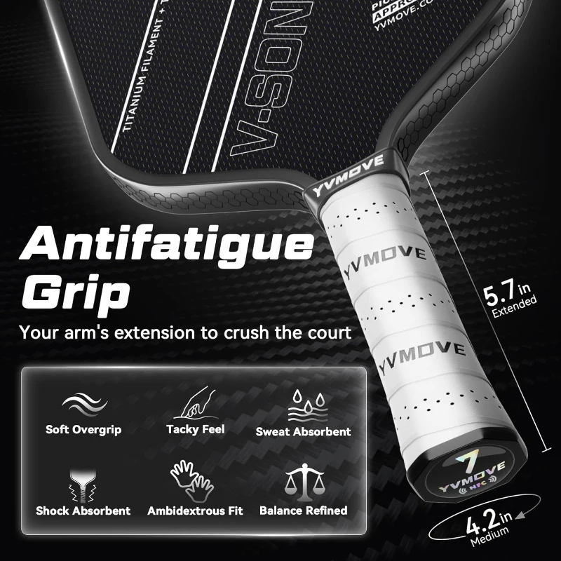 Advanced Pickleball Paddle — Ti-Carbon Hybrid Face, V-SONIC III 16mm Core, Large Sweet Spot, Mid-Weight, Extended Grip — USAPA Approved