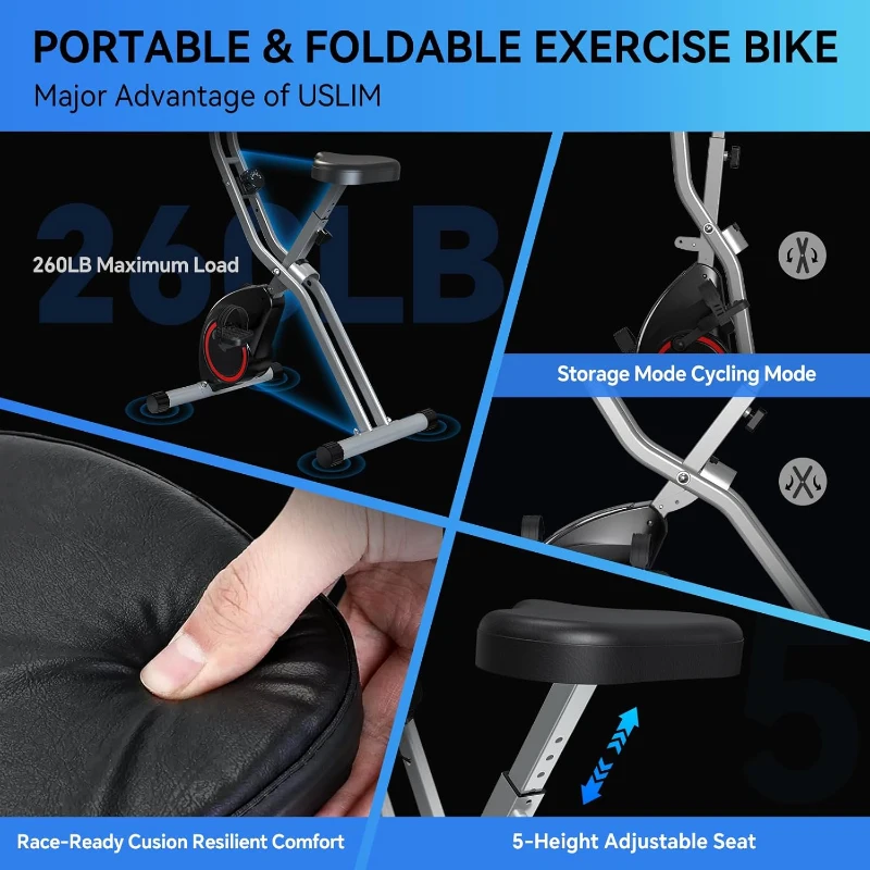 2025 X-Bike 816 Compact Foldable Exercise Bike — 5-in-1 Home Stationary Bike with 16-Level Quiet Magnetic Resistance, Portable Design and LCD Monitor (260 lb Capacity)