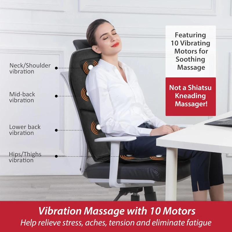 COMFIER Upgraded Vibration Back Massager for Chairs — Deep Tissue Seat & Lumbar Massager with Graphene Heating Pad, Chair Massage Cushion for Pain Relief — Gifts for Dad, Mom, Men & Women