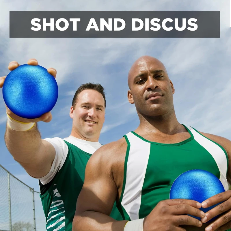 2-Piece Cast Iron Shot Put Set – 6 lb (2.7 kg) Blue Painted Outdoor Shotput Balls, ~3.7 in Diameter for School Training and Practice