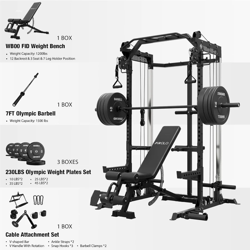 Mikolo HR05 Power Cage – 2000 lb Capacity Power Rack with Independent Dual 1:1 Pulley System, Multi-Function Home Gym for Cable Crossover