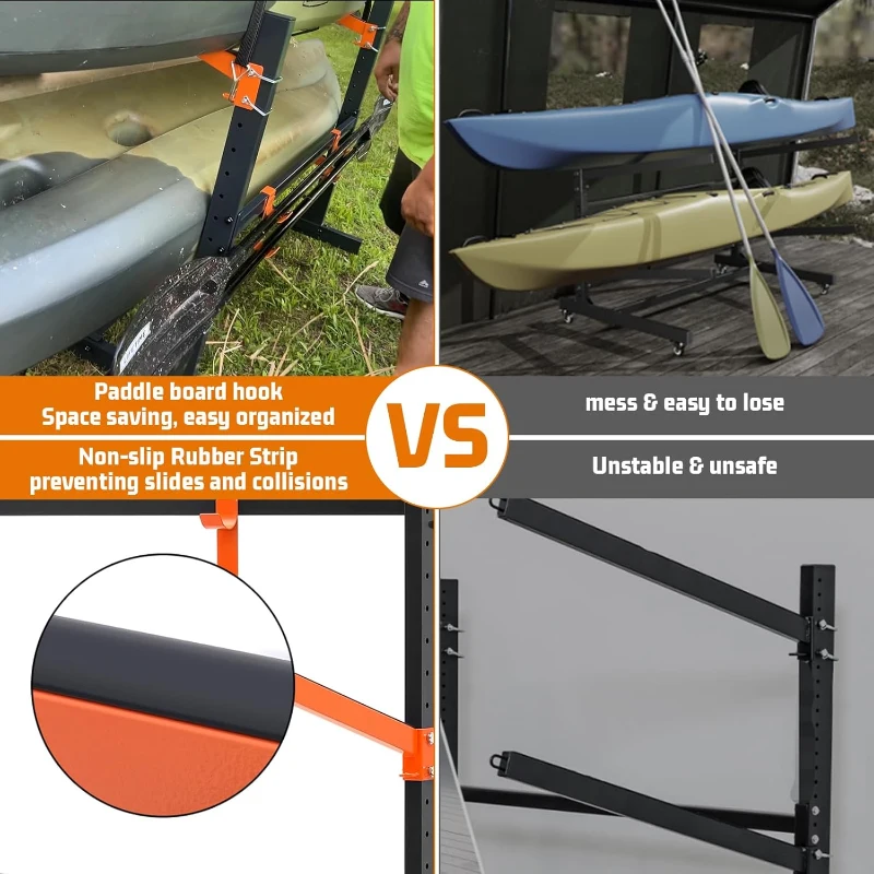 Freestanding Heavy-Duty 4-Tier Kayak Storage Rack — Adjustable Garage Stand for Kayaks, Canoes, SUPs & Surfboards (71""H x 46""W x 36""D)