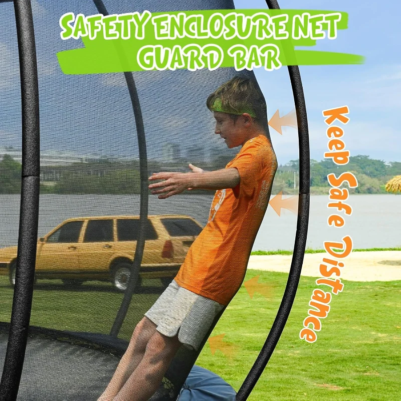 GIGU Outdoor Trampoline (10/12/14/15/16 ft) with Enclosure Net, Ladder & Anti-Rust Coating – Recreational, ASTM & CPSIA Approved