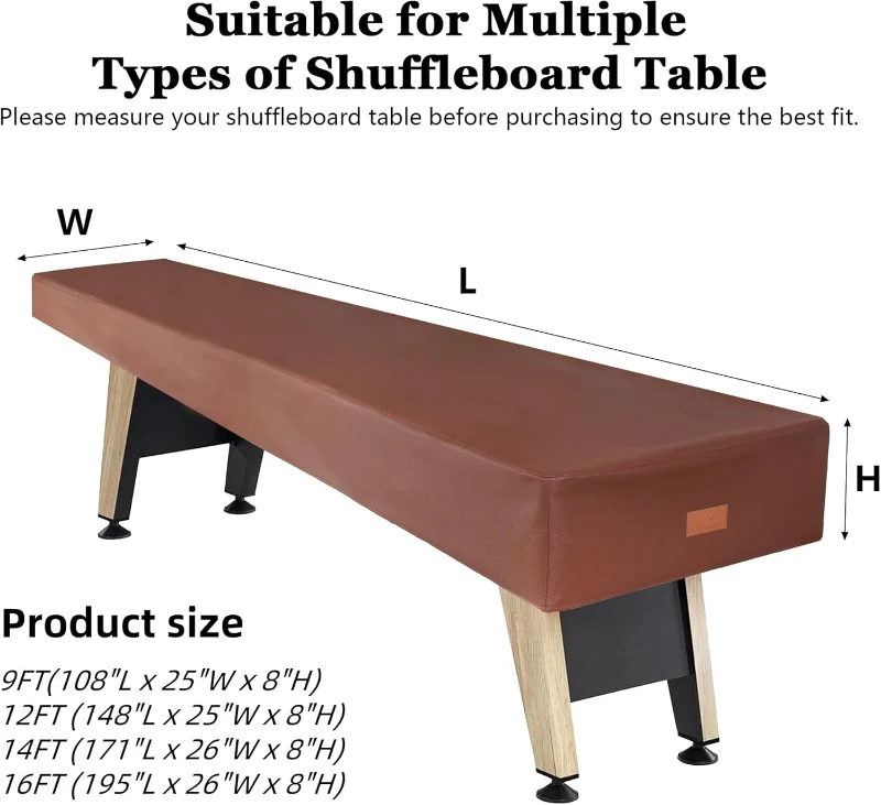 K-Musculo Brown Heavy-Duty Leatherette Shuffleboard Cover — 16FT (192L x 26W x 8H), Pull-On, Waterproof & Tear-Resistant, Pet- and Dust-Resistant