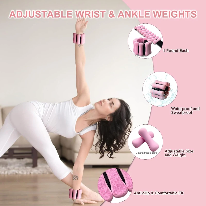 Pilates Home Workout Kit — 12"" Ring & 9"" Mini Ball with Adjustable 1 lb Wrist/Ankle Weights, 5 Latex Resistance Bands, TPE Stretch Band, Tape Measure & Carry Bag