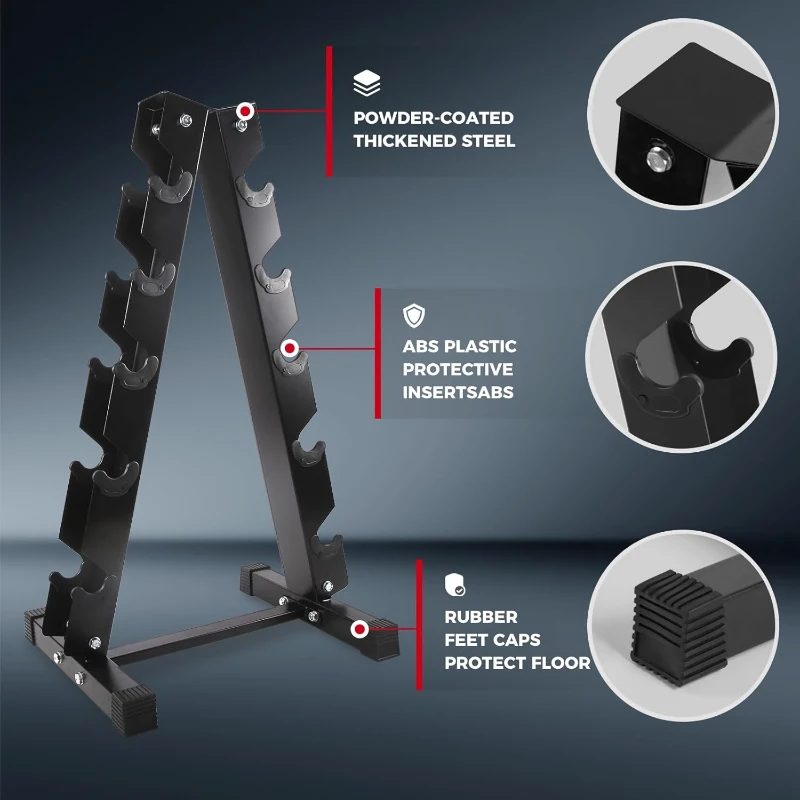 RitFit Rubber-Encased Hex Dumbbell Set with 6-Tier Rack (350 lb Total) — Coated Hand Weights for Complete Home Workouts