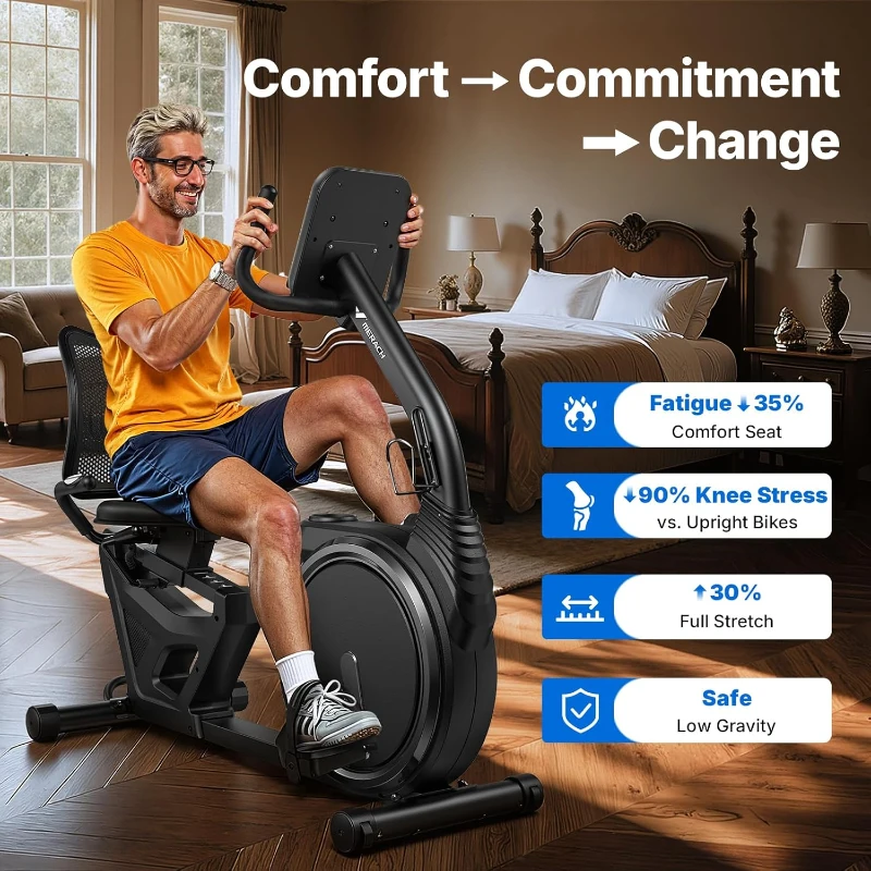 MERACH High-End Magnetic Recumbent Exercise Bike with Smart Bluetooth, App-Controlled Auto-Resistance, LCD & Heart Rate Handles