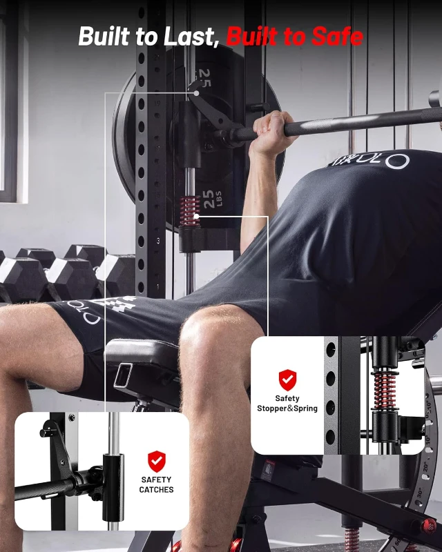 Mikolo M4 2.0 Ultra Smith Machine & 2200 lb Power Rack with Dual Cable Crossover and Leg Hold-Down Attachment