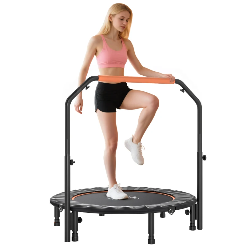 Soozier 45" Foldable Mini Fitness Trampoline, with Adjustable Foam Handle, Orange