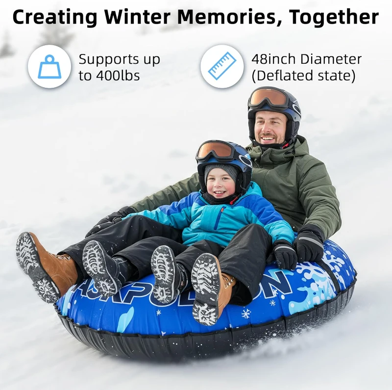 48"" Heavy-Duty Inflatable Snow Tube with Canvas Cover, Padded Handles, Thick Bottom & Tow Rope — Cold-Resistant Winter Sled (Includes Repair Patches)
