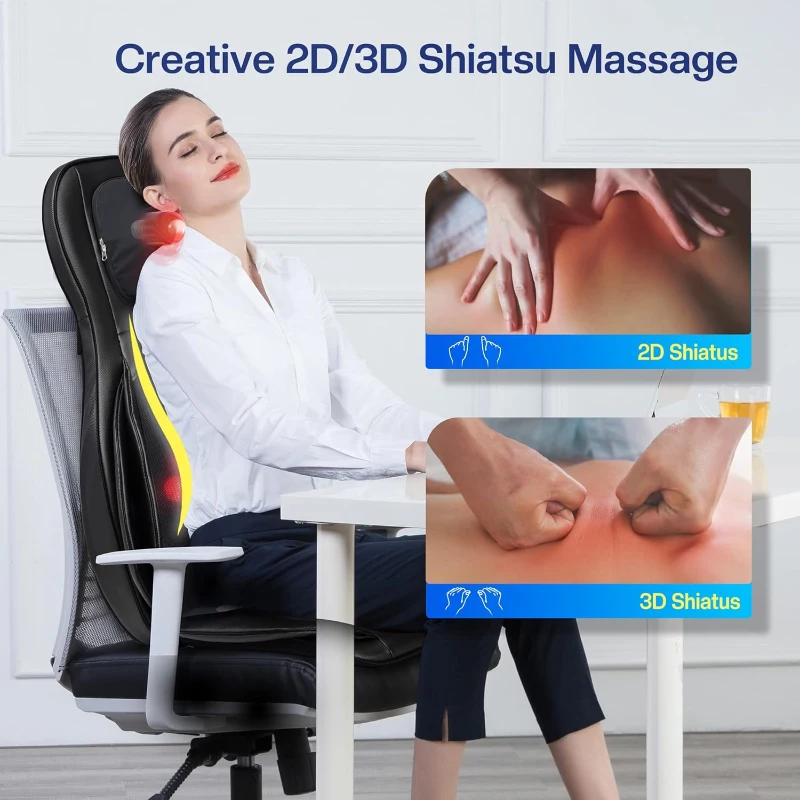 COMFIER Shiatsu Neck & Back Massage Pad with App Control — 2D/3D Deep-Kneading Chair Massager with Compression, Rolling, Vibration and Heat — Black Full-Body Massage Cushion
