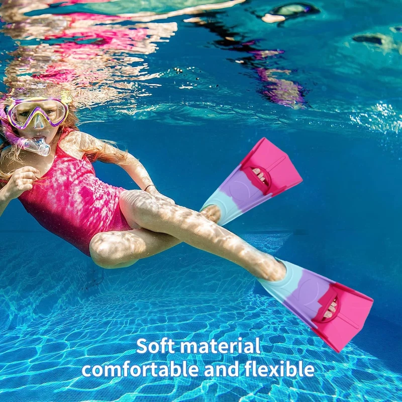 Kids Short Swim Fins — Comfortable Training Flippers for Lap Swimming, Children, Girls & Boys, Beginners