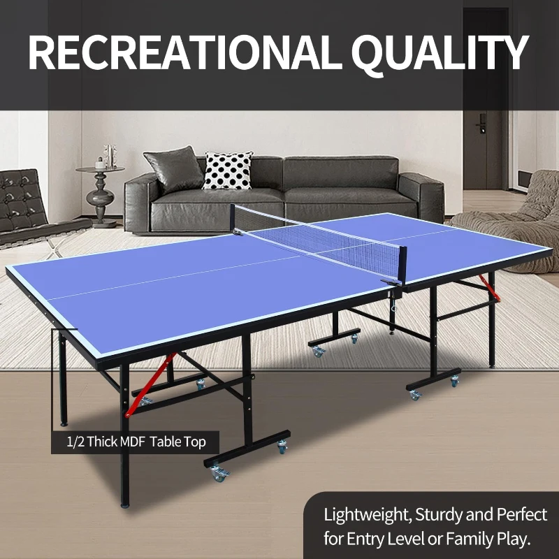 Compact Foldable Table Tennis Table — Professional Indoor Ping-Pong Set (8FT/9FT) with Single-Player Playback, Net & Posts, 2 Paddles, 3 Balls