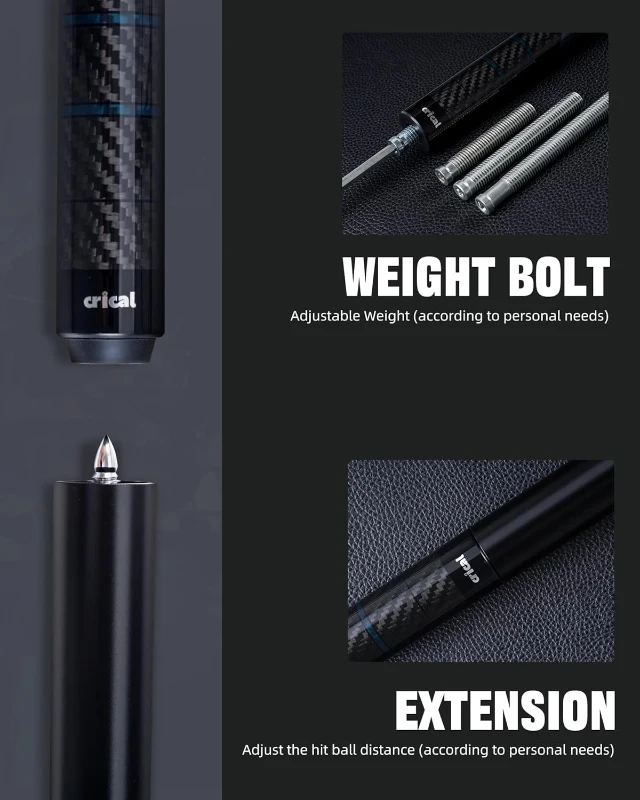 CRICAL 58"" Carbon Fiber Pool Cue – Professional Low-Deflection 12.5mm Tip, Zuma Ferrule, 3/8×8 Joint, 3K Woven Finish