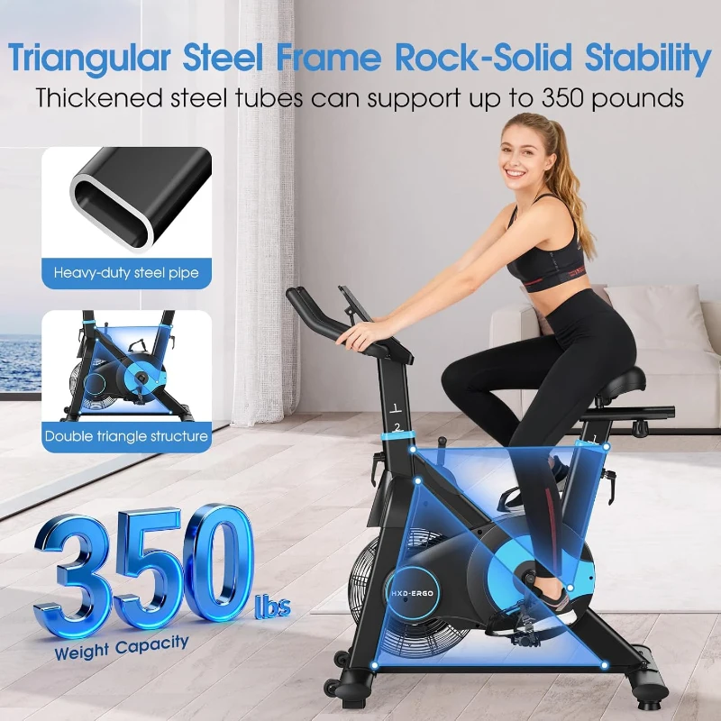 HXD-ERGO Indoor Magnetic & Air Bike, Stationary Exercise Bike with Silent Belt Drive, App Compatibility, LCD Monitor, 350 lb Capacity