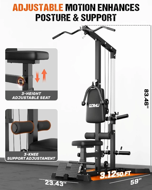 GOIMU LS01 3-in-1 Lat Pulldown & Row Cable Tower with AB Crunch — Home Gym Pulley Station