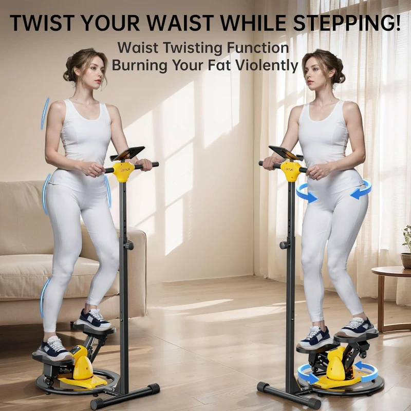 Twist Stepper Machine with Adjustable Handlebar and 360° Waist-Twist Function, Quiet Mini Stair Stepper with LCD and 300 lb Capacity