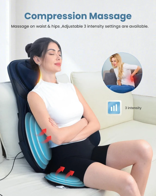 COMFIER Shiatsu Neck & Back Massager with Heat - Tapping and Deep-Tissue Kneading, Adjustable-Height Neck Rollers, Compression & Vibration Chair Pad for Full-Body Relief