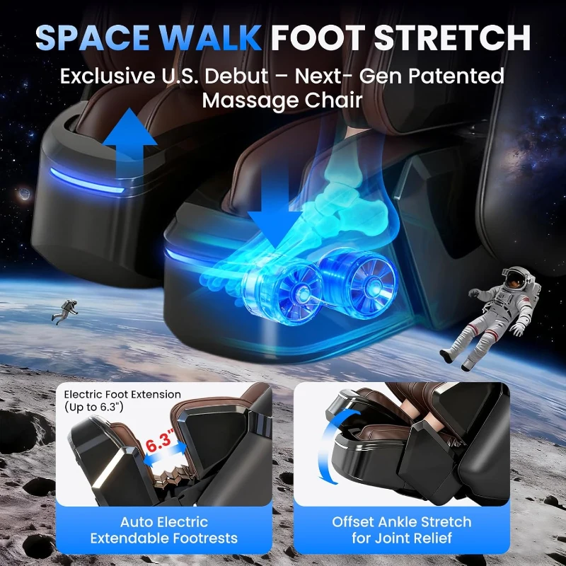 Space Walk & Ankle Stretch 4D Massage Chair — Zero Gravity SL-Track Shiatsu Recliner with Electric Calfrest Extension, Foot Rollers & AI Voice (S002 Black)