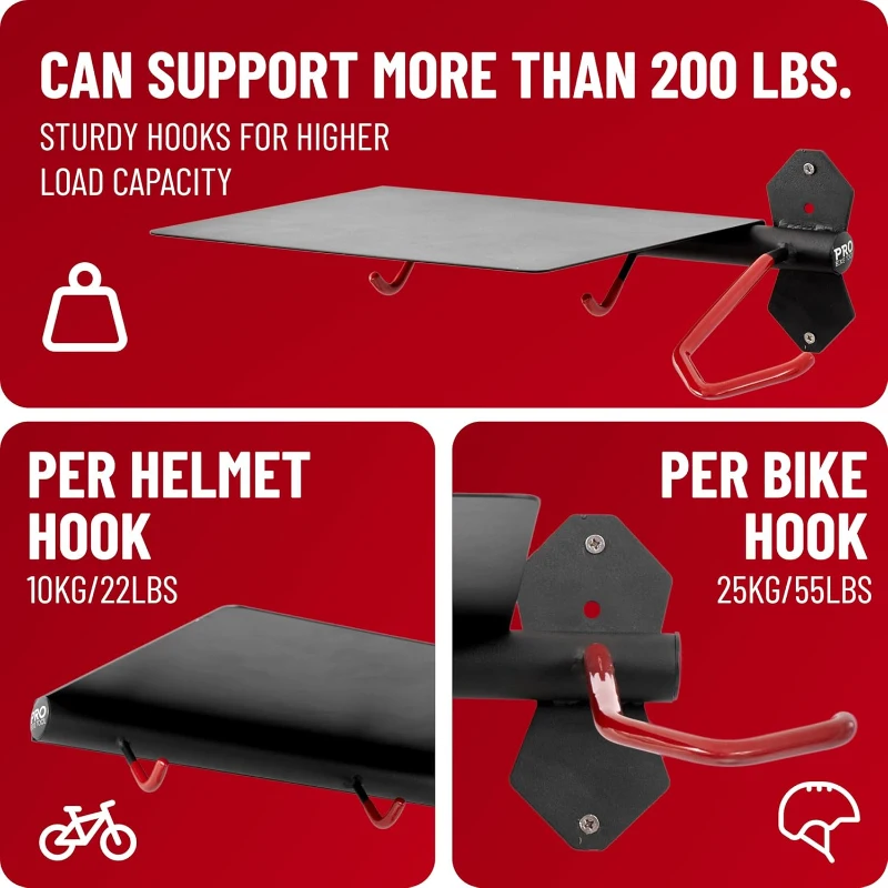 PRO BIKE TOOL Indoor Steel Bike Storage Rack — Compact Wall Mount Holder for Bicycles & Accessories, Black/Red