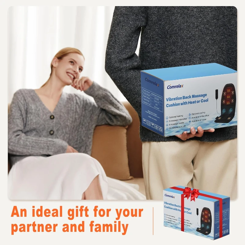 Heated and Cooled Massage Seat Cushion — Deep Vibration Therapy with Dual Adapters, Portable Chair Massager for Full-Body Comfort, Gift for Parents