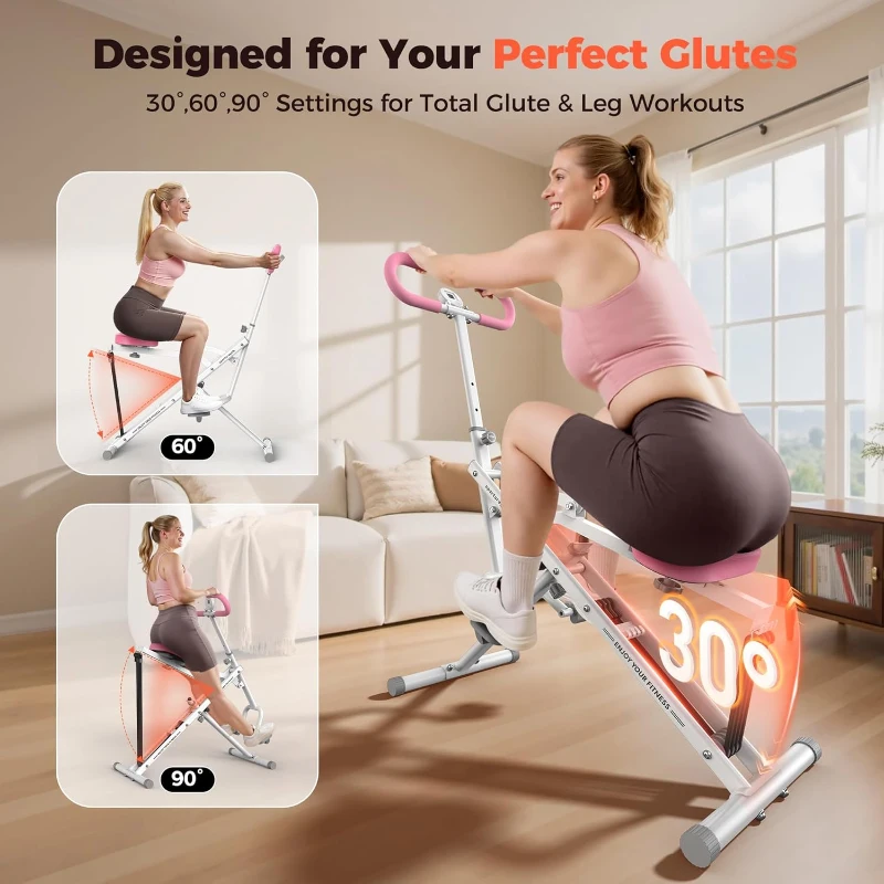 Sportsroyals Home Squat Machine – Foldable Ride & Row Trainer with Adjustable Resistance (0–100 lbs x4 Bands), Multi-Function for Glutes, Thighs, Abs & Back, 350 lb Capacity