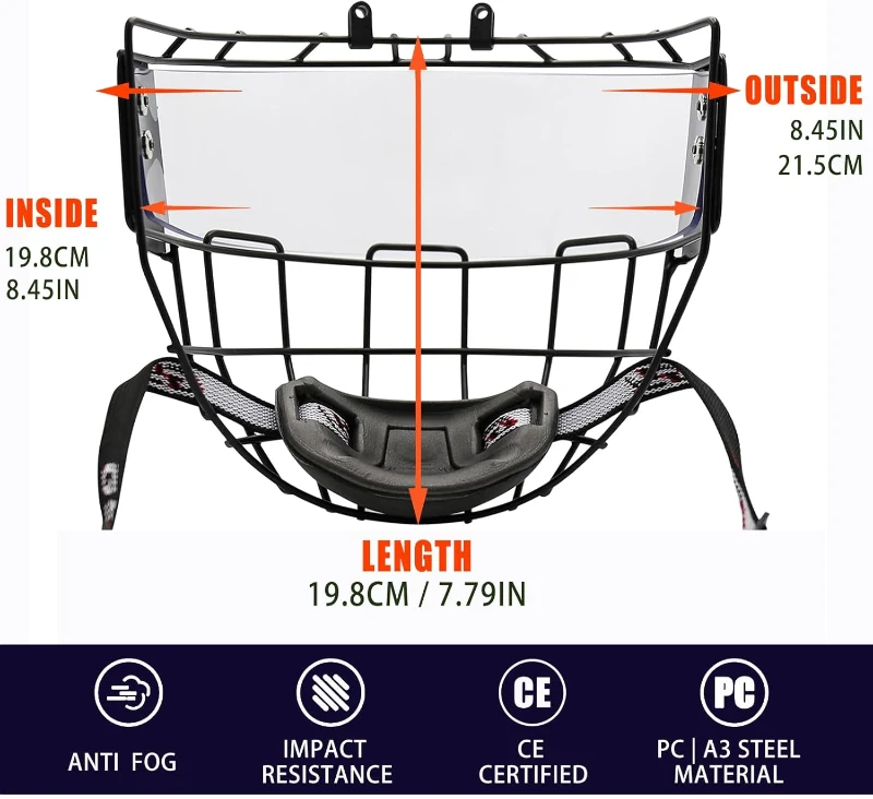 GY Hockey Helmet Cage and Face Shield Protector Combo — Steel Wire Cage with Polycarbonate Visor