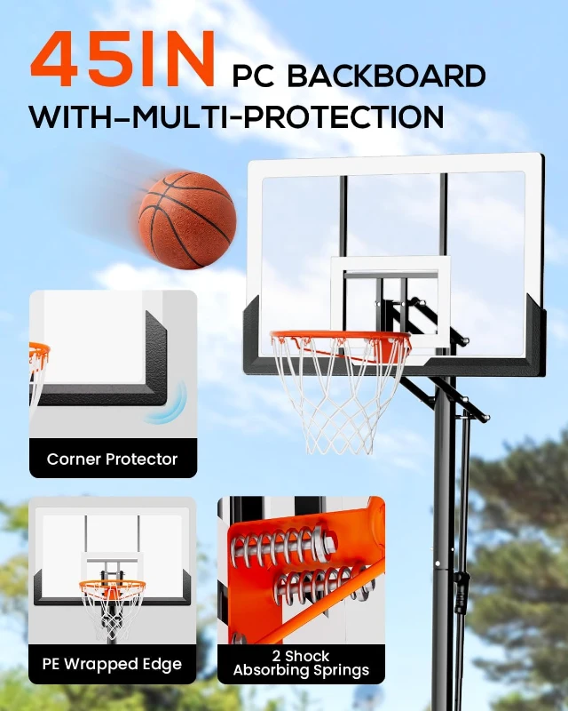 Mayfire Adjustable Kids Basketball Hoop — Portable Goal with Wheels, Height Adjustable (4.8–10 ft), 33"" Shatterproof Backboard, Ideal for Driveway or Backyard