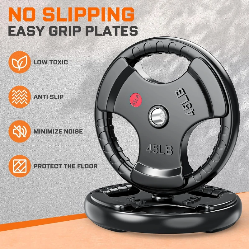 XDDIAS 2-Inch Olympic Rubber Grip Plates — Solid Cast Iron Core Weight Set for Home & Gym Strength, Weightlifting and Bodybuilding (Pair/Sets)