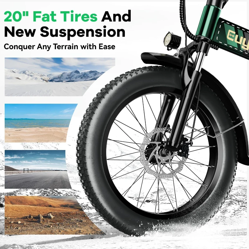 KEBIKO 1000W Peak Folding Electric Bike with Removable 48V 20Ah Battery, 30+ MPH, 80-Mile Max Range, 20"" Fat Tire Foldable E-Bike for Adults