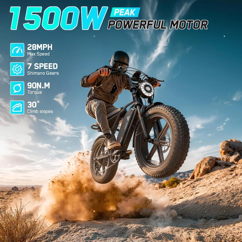 TST 20-inch Electric Dirt Bike for Adults — 750W/1500W Peak Motor, 28 MPH, 48V 15Ah/25Ah Removable Battery, Fat Tires, Hydraulic Suspension, 7-Speed