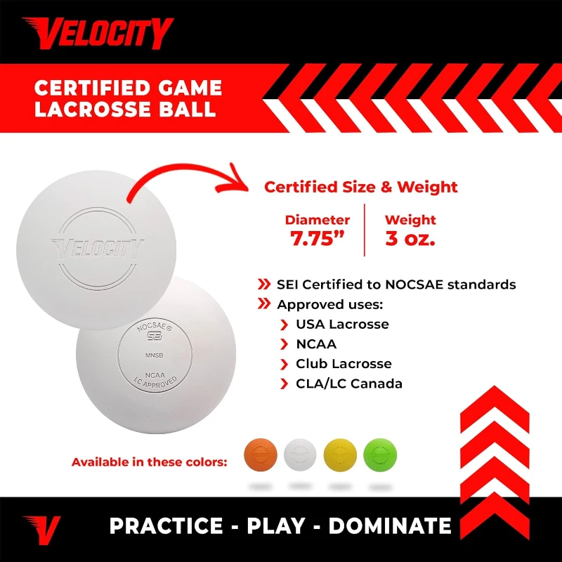 Velocity Lacrosse Balls - 1, 2, 3, 6, 12, 18, 24, 36, 60, 120 Packs - SEI/NOCSAE Certified Game Ball, College Size