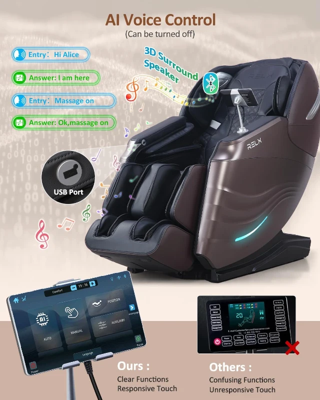 RELX 2026 Full-Body SL-Track Shiatsu Massage Chair with 20 Modes, Zero-Gravity, Far-Infrared Heat, AI Voice and Calfrest Extension (Brown)