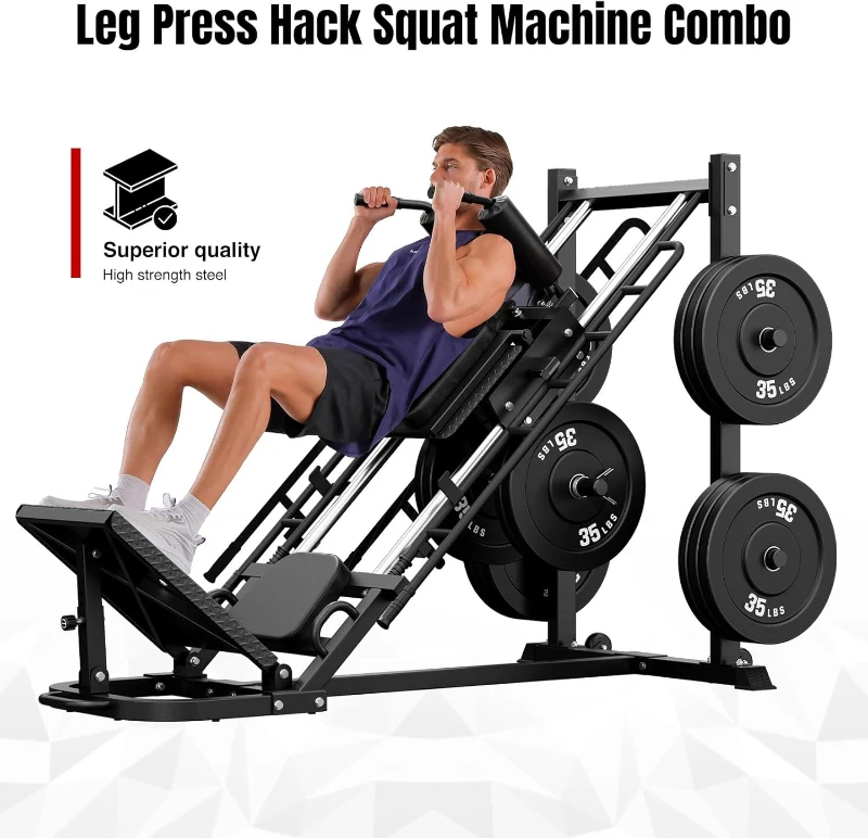 Dripex 2-in-1 Leg Press & Hack Squat Combo for Home Gym - Professional 45° Leg Press with Transport Wheels (Weight Plates Not Included)