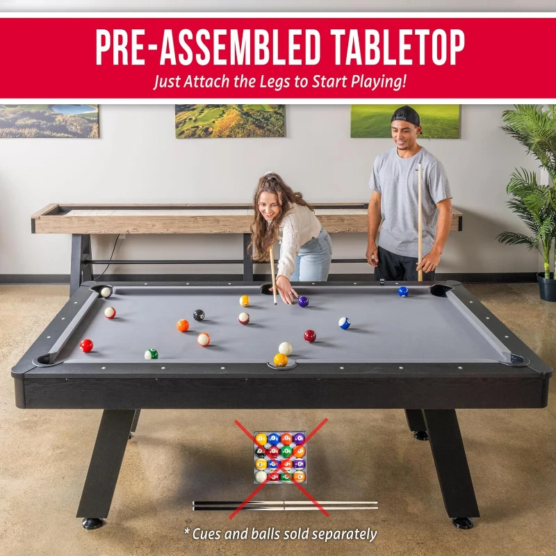 GoSports 7 ft Wood-Finish Pool Table — Rustic Black Frame with Gray Felt (7 x 4 ft)