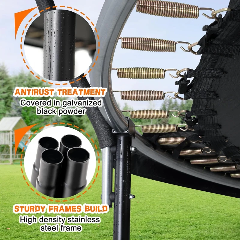 JELENS Backyard Trampoline — Available 8/10/12/14/15/16FT with Enclosure Net & Ladder, Galvanized Anti-Rust Frame, ASTM F381-16