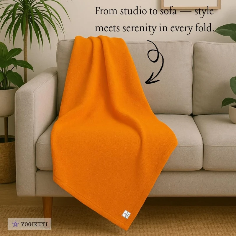 Yogikuti Iyengar Thick Handwoven Cotton Yoga Blanket Set of Two – Premium Support for Restorative Yoga, Meditation & Pranayama (Orange)