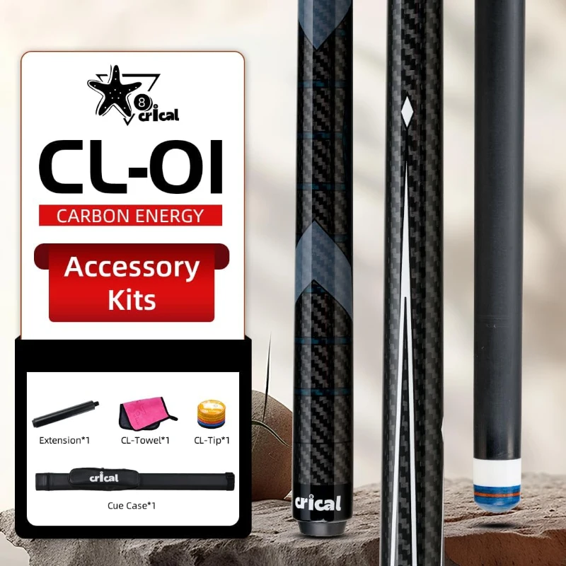 CRICAL 58"" Carbon Fiber Pool Cue – Professional Low-Deflection Billiard Cue with 12.5mm Tip & 3/8×8 Pin Joint