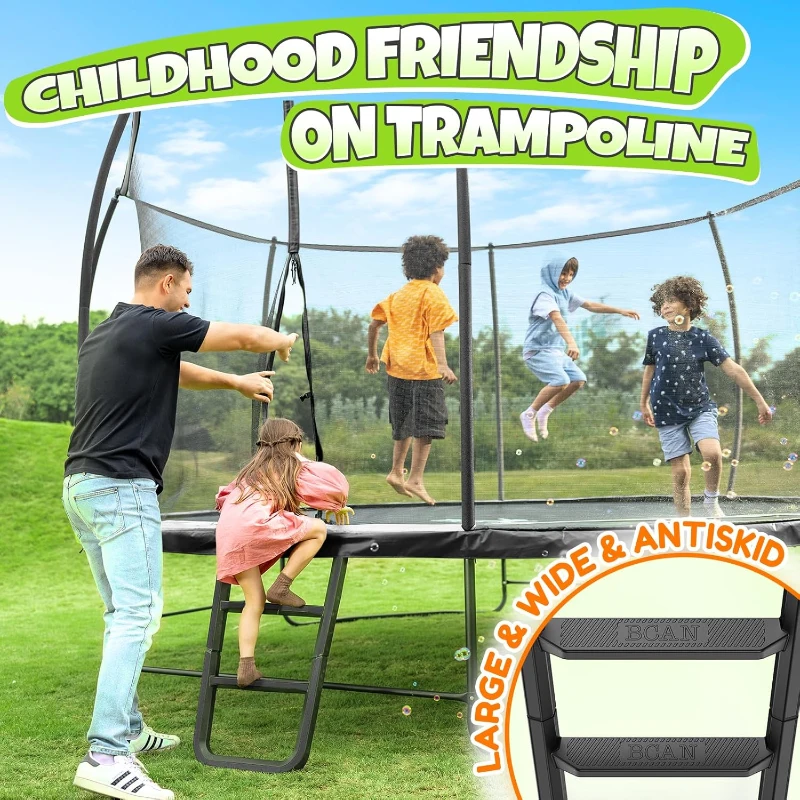BCAN Recreational Trampoline with Enclosure & Ladder, 8ft–16ft Sizes, ASTM F381-16 Certified for Kids & Adults, Outdoor